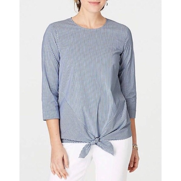J. Jill Tops - J. Jill Striped Tie Front Blouse 2/3 Sleeve Top XS